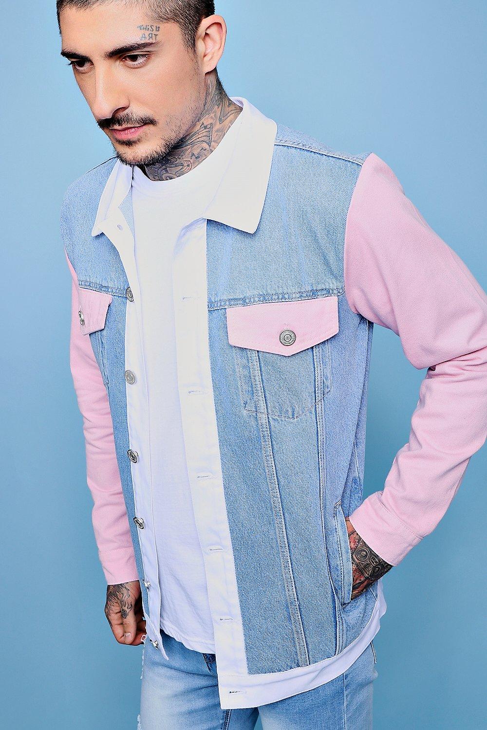 Colour block denim deals jacket mens